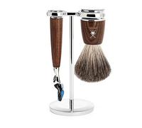 Mühle Set Afeitado Brocha de Afeitar, Soporte & Maquinilla Fusion Serie Rytmo, Ceniza al Vapor, Estándar
