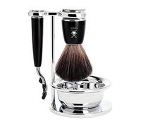 Mühle Set Afeitado Negro, Brocha Afeitar Fibra Tejón, Maquinilla Afeitar Mach3 & Bol Rytmo