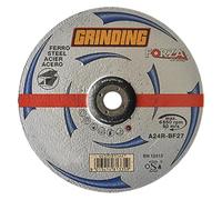 Muela abrasiva de desbordamiento a centro deprimido. Para desbarbado y esmerado de metales ferrosos, chapas, tubos y perfiles completos. Orificio de 22 mm.