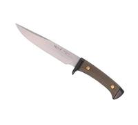 Muela Cuchillo 3162 hoja de acero MoVa de 16 cm y empuñadura de ABS verde para Caza, Pesca, Supervivencia y Bushcraft Realizado en Ciudad Real + Portabotellas de regalo