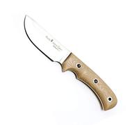 Muela Cuchillo ABORIGEN-12D hoja de acero ACX-380 de 12 cm y empuñadura de micarta canvas desert para Caza, Pesca, Supervivencia y Bushcraft Realizado en Ciudad Real + Portabotellas de regalo