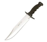 Muela Cuchillo Big Mountain 95-181 hoja de acero MoVa de 18 cm y empuñadura de goma verde para Caza, Pesca, Supervivencia y Bushcraft Realizado en Ciudad Real + Portabotellas de regalo