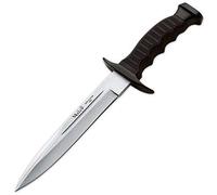 Muela Cuchillo Big Mountain 95-191 hoja de acero ACX-380 de 18 cm y empuñadura de goma negro para Caza, Pesca, Supervivencia y Bushcraft Realizado en Ciudad Real + Portabotellas de regalo