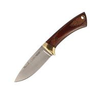 Muela Cuchillo Colibri COL-7M hoja de acero MoVa de 7 cm y empuñadura de madera prensada para Caza, Pesca, Supervivencia y Bushcraft Realizado en Ciudad Real + Portabotellas de regalo