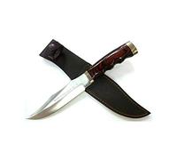 Muela cuchillo de caza Búfalo BUFALO-17R con hoja de acero inoxdable ACX-380 de 17 cm y madera prensada coral de 12 cm para Caza, Pesca, Supervivencia y Bushcraft + Portabotellas de regalo