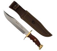 Muela Cuchillo de caza BW-22 con hoja de acero inoxidable MoVa de 22 cm y empuñadura de madera de coral para Caza, Pesca, Supervivencia y Bushcraft + Portabotellas de regalo