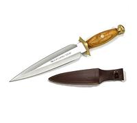 Muela Cuchillo de Caza CARIBU con Hoja de Acero Inoxidable MoVa de 20,5 cm y empuñadura de Madera de Coral de 12,5 cm para Caza, Pesca, Supervivencia y Bushcraft + Portabotellas de Regalo