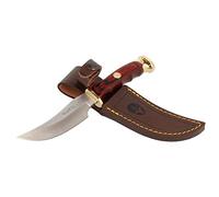 Muela Cuchillo de caza DP-10M con hoja de acero inoxidable MoVa de 10 cm y empuñadura de madera de coral de 9 cm para Caza, Pesca, Supervivencia y Bushcraft + Portabotellas de regalo