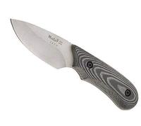 Muela Cuchillo de Caza IBEX-8M con Hoja de Acero MoVa de 7,5 cm y empuñadura de micarta Negra de 9,5 cm para Caza, Pesca, Supervivencia y Bushcraft + Portabotellas de Regalo