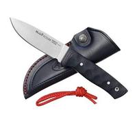 Muela Cuchillo de Caza KODIAK-10SV.M con hoja de acero Sandvik 14c28n de 10 cm y empuñadura micarta negra separadores rojos de 11 cm Caza, Supervivencia y Bushcraft + Portabotellas de regalo