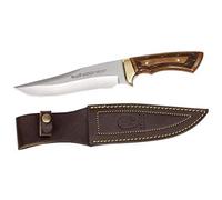 Muela Cuchillo HARRIER HARRIER-18R hoja de acero MoVa de 18 cm y empuñadura de madera de haya estabilizada grabada para Caza, Pesca, Supervivencia y Bushcraft + Portabotellas de regalo