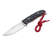 Muela Cuchillo husky HUSKY-10M hoja de acero ACX-380 de 10 cm y empuñadura de micarta negra 3D para Caza, Pesca, Supervivencia y Bushcraft Realizado en Ciudad Real + Portabotellas de regalo