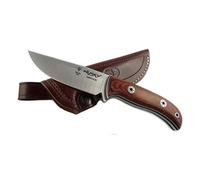 Muela Cuchillo husky HUSKY-11RM hoja de acero Sandvik 14c28n de 11 cm y empuñadura de micarta blanca, negra y rosewood para Caza, Pesca, Supervivencia y Bushcraft + Portabotellas de regalo