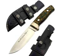 Muela Cuchillo Kodiak KODIAK-10G hoja de acero ACX-380 de 10 cm y empuñadura de micarta verde para Caza, Pesca, Supervivencia y Bushcraft Realizado en Ciudad Real + Portabotellas de regalo