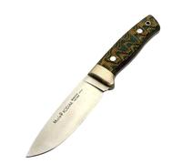 Muela Cuchillo Kodiak KODIAK-10G.M hoja de acero MoVa de 10 cm y empuñadura de micarta verde con barra de magnesio para Caza, Pesca, Supervivencia y Bushcraft + Portabotellas de regalo