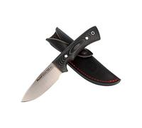 Muela Cuchillo Rhino RHINO-9M hoja de acero Sandvick 14C28N de 9 cm y empuñadura de micarta negra para Caza, Pesca, Supervivencia y Bushcraft Realizado en Ciudad Real + Portabotellas de regalo
