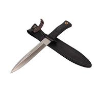 Muela Cuchillo SCORPION-19W hoja de acero MoVa de 19 cm y empuñadura de goma para Caza, Pesca, Supervivencia y Bushcraft Realizado en Ciudad Real + Portabotellas de regalo