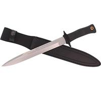 Muela Cuchillo SCORPION-26W hoja de acero MoVa de 26 cm y empuñadura de goma para Caza, Pesca, Supervivencia y Bushcraft Realizado en Ciudad Real + Portabotellas de regalo