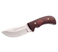 Muela Cuchillo SIOUX-10R hoja de acero MoVa de 10 cm y empuñadura de madera coral para Caza, Pesca, Supervivencia y Bushcraft Realizado en Ciudad Real + Portabotellas de regalo