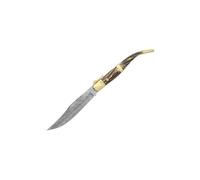 Muela CURRO-A.DAM Navaja Colección. Hoja de 12,5 cm en Acero Damasco Inox, Mango Asta Ciervo y Virola Latón. Fabricada en España | Navaja Exclusiva para Coleccionistas, Regalo Premium, | LO TRINCO YO