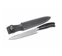 Muela ELECTROPOLIS Cuchillo de Caza Gaucho GAUCHO-20M, tamaño Total 32,5 cm, Mango micarta Negra, pomo y virola de Acero Inoxidable + Tarjeta Multiusos de Regalo