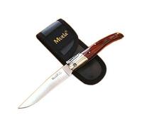 Muela Navaja bolsillera PQ-9R con hoja de acero ACX-380 inoxidable de 10 cm y empuñadura de madera prensada 11,5 cm para Caza, Pesca, Supervivencia y Bushcraft + Portabotellas de regalo
