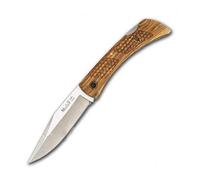 Muela Navaja BT-9.OL Hoja de acero MoVa de 9 cm y empuñadura de Olivo para Caza, Pesca, Supervivencia y Bushcraft Realizado en Ciudad Real + Portabotellas de regalo