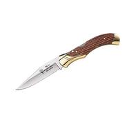 Muela Navaja de Caza GL-10NL con Hoja de Acero Inoxidable MoVa de 9,5 cm y empuñadura de Madera palovioleta de 12 cm para Caza, Pesca, Supervivencia y Bushcraft + Portabotellas de Regalo