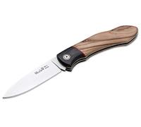 Muela Navaja GT-8M.OL hoja de acero MoVa de 8 cm y empuñadura de micarta negra con olivo para Caza, Pesca, Supervivencia y Bushcraft Realizado en Ciudad Real + Portabotellas de regalo