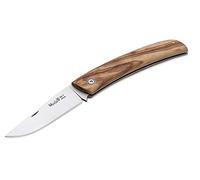 Muela Navaja P-8.OL hoja de acero MoVa de 8 cm y empuñadura de olivo para Caza, Pesca, Supervivencia y Bushcraft Realizado en Ciudad Real + Portabotellas de regalo