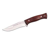 MUELA - POINTER-12R. Cuchillo Muela. Mango de madera prensada de coral. Hoja 12 cm. Funda cuero Herramienta para Caza, Pesca, Camping, Outdoor, Supervivencia y Bushcraft