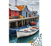Muelle de Aldea de Pescadores Puzzle de 1000 Piezas Papel Puzzle para Adultos Barcos Coloridos Puzzle para Toda la Familia Relajación Hogar Regalo 70x50cm/1000pcs