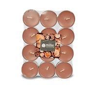Müller Aromáticas Velas de Té - Fragancia de Sándalo - 39 × 15 mm - Tiempo de Combustión 4 Horas - Velas de Cera Marrón - Juego de 24 Velas