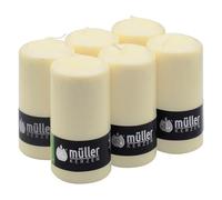 Müller - Juego de 6 velas blancas de columna cilíndrica, color marfil, 68 x 135 mm, larga duración de 40 horas, cera antigoteo, sin olor, calidad RA