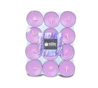 Müller Kerzen Müller Tealights Velas perfumadas Fragancia Lavanda 39 x 15 mm Duración 4 horas Velas de cera color violeta Recipiente de aluminio antigoteo Juego de 24 velas