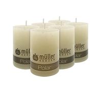 Müller Kerzen Polar Velas Rústicas - Efecto Hielo - 58 x 90 mm - Color Marfil Mate - Duración 32 horas - Juego de 6 velas sin perfumar