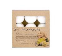 Müller Kerzen Pro Nature - Velas aromáticas con aceite de colza, jengibre y flor de limón, 9 unidades, 6 horas de combustión, velas de té de cera natural, aceites esenciales