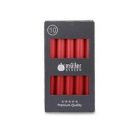 Müller Kerzen - Velas de barra rojas - Juego de 10 velas de mesa - 6 horas de combustión - 20 × 175 mm - Farma antigoteo, sin humo, sin fragancia, para portavelas y decoración de mesa - Certificado