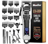 Mueller Kit de cortadora de pelo sin cable, doble voltaje para hombre con batería recargable y pantalla digital, 3 horas de tiempo de funcionamiento
