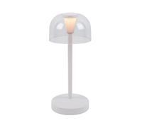 MÜLLER-LICHT Lámpara de mesa LED Poppy White para interior y exterior, pantalla transparente, batería, luz blanca cálida (2500 K), atenuación continua con interruptor táctil, IP54 resistente al agua y