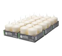 Müller - Paquete de 24 velas cilíndricas de color marfil de 48 x 62 mm, larga duración de 10 horas, cera antigoteo, inodoro, calidad RAL