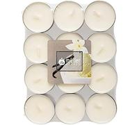 Müller Tealights Velas perfumadas - Fragancia vainilla - 39 × 15 mm - Duración 4 horas - Velas de cera color marfil, recipiente de aluminio antigoteo - Juego de 24 velas