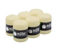 Müller - Velas cilíndricas, color marfil, paquete de 6 velas, 57 x 81 mm, larga duración de 15 horas, cera antigoteo, inodoro, calidad RAL