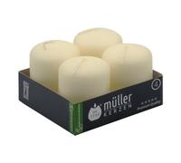 Müller Velas Decorativas - Juego de 4 velas de marfil, 48 x 62 mm, duración 10 horas - cera antigoteo, moco sin perfumar - Calidad RAL