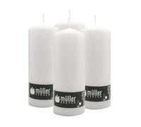 Müller Velas Pilar Grandes - Juego de 4 velas de color Blanco - 8 x 20 cm - Larga duración de 80 horas - Cero antigoteo - Inodoro - Calidad RAL