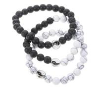 MUELODSIC 3piezas Pulsera Deportiva Feng Shui De Cuentas Naturales Para Hombres y Mujeres De Pulseras Elásticas Blancas y Negras Brazaletes Ajustables Para Amistad y Bienestar
