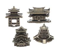 MUELODSIC 4 Piezas Figuras Decorativas de Latón Macizo, Mini Esculturas de Templos Chinos Antiguos, Modelo Arquitectónico en Miniatura para Decoración de Jardín Zen y Acento Oriental Feng