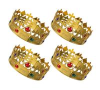 MUELODSIC 4 Tocados Reales Infantiles de Plástico Dorados con 16 Gemas Set de 4 Accesorios Medievales para Cosplay Halloween Fiestas y Disfraces Infantiles