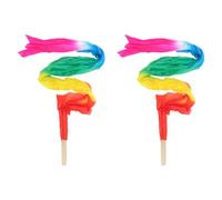 MUELODSIC Abanicos de Velo de Seda Suave para Danza del Vientre 12 M 2 Piezas Degradado Arcoíris 5 Colores Mango de Bambú para Espectáculos y Prácticas de Baile al Aire Libre