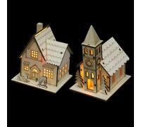 MUELODSIC Adornos Navideños de Madera Luces LED Colgantes para Árbol Decoración Luminosa Nocturna Set 2 Piezas Diseño Casa Villa Beige Adecuado para Manualidades y Ambientación Festiva